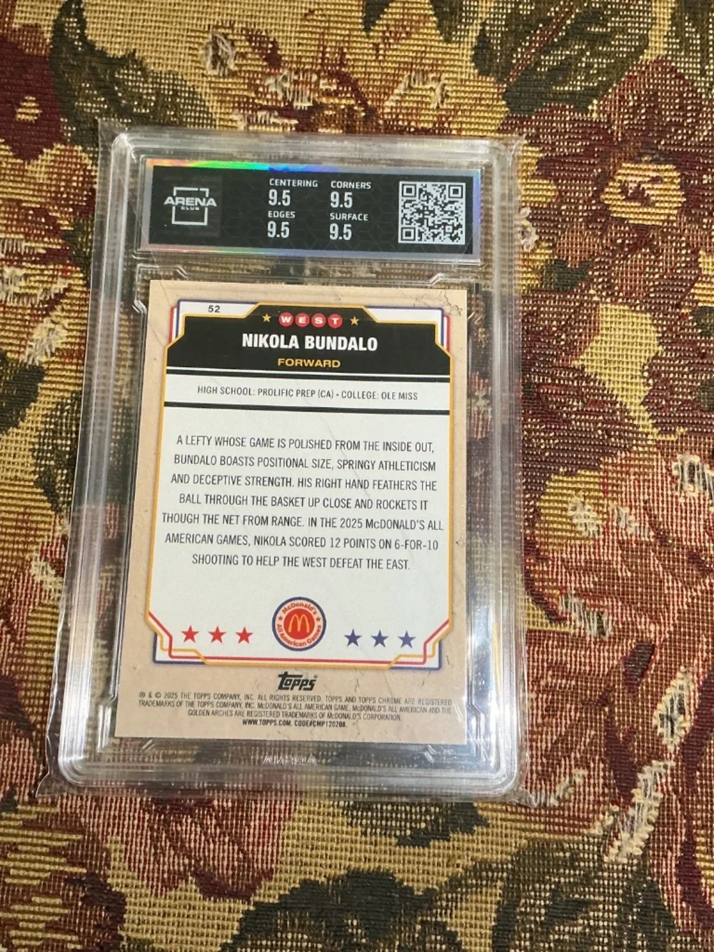 Nikola Bundalo 2025 TC McDonalds basketball AA #52 Refractor Graded Arena 9.5